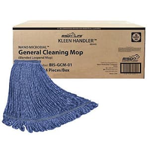 Commercial Flat Wet Mop Heavy-Duty Cotton Mop Head Replacement, Looped End String in Blue (24-Pack)