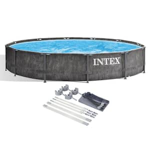 12 ft. x 30 in. Greywood Prism Steel Frame Premium Pool Set with Filter and Canopy