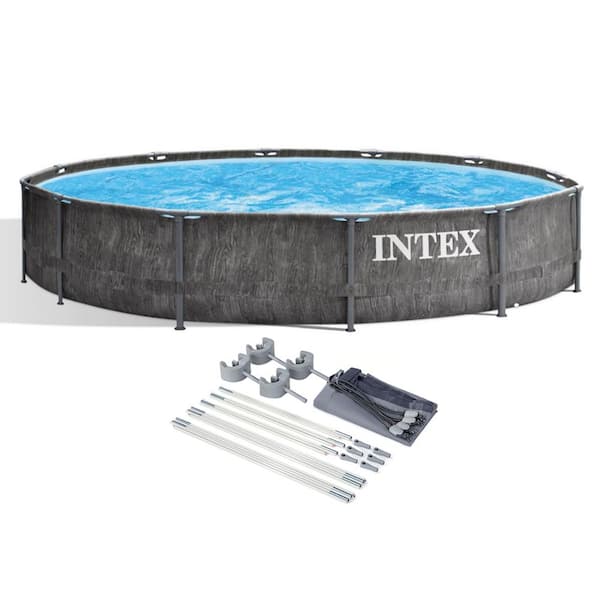 Intex 12 ft. x 30 in. Greywood Prism Steel Frame Premium Pool Set with Filter and Canopy