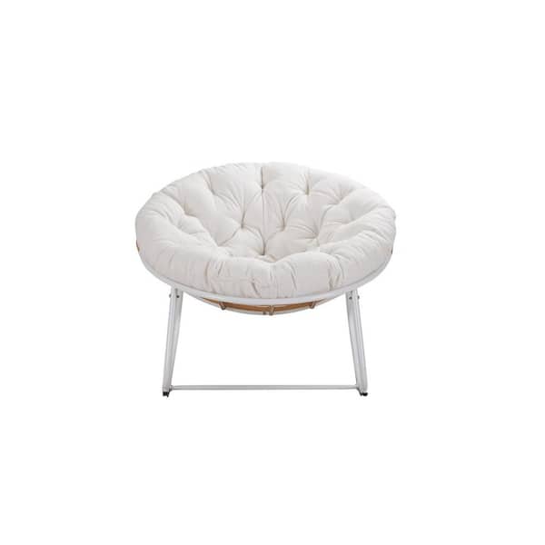 Runesay 40 in. W White Metal Outdoor Rocking Chair with White Cushions 2-Pack