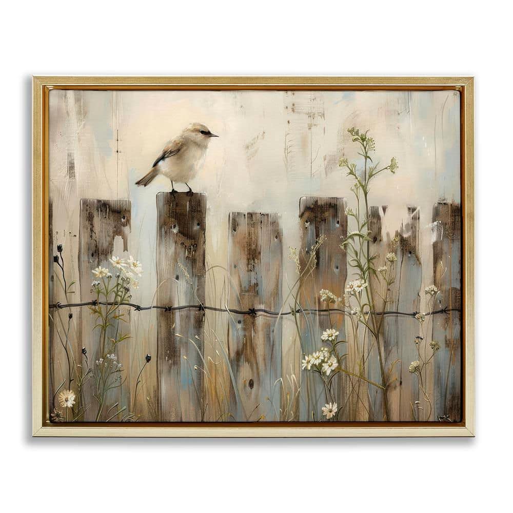 Fence Perched Country Bird by Arlington Prints Gold Floater Frame Animal Graphic Art Print 17 in. x 21 in. price history on PriceWatchPro