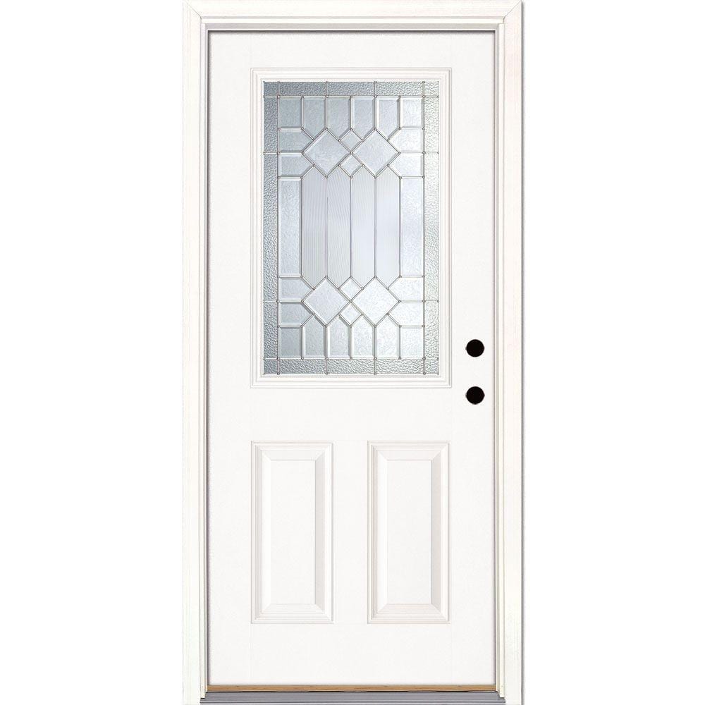 Feather River Doors 33.5 in. x 81.625 in. Mission Pointe Zinc 1/2 Lite Unfinished Smooth Left-Hand Inswing Fiberglass Prehung Front Door, Smooth White: Ready to Paint -  882170