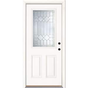 33.5 in. x 81.625 in. Mission Pointe Zinc 1/2 Lite Unfinished Smooth Left-Hand Inswing Fiberglass Prehung Front Door