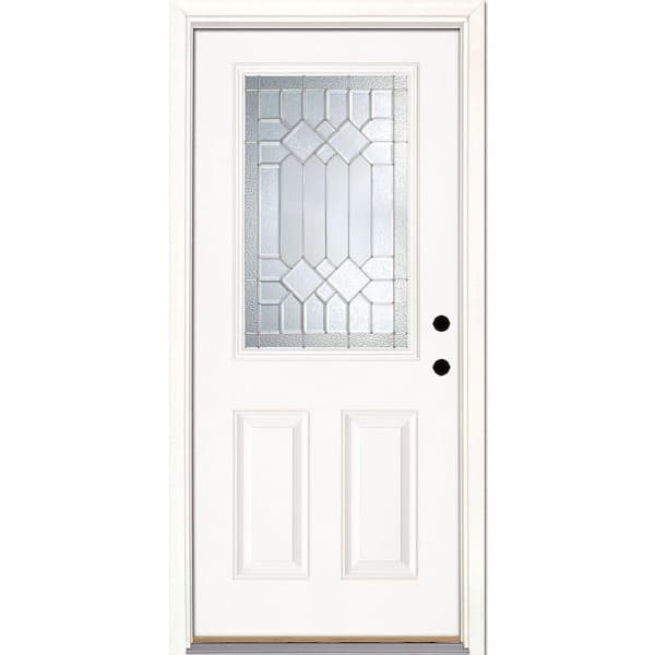 Feather River Doors 33.5 in. x 81.625 in. Mission Pointe Zinc 1/2 Lite Unfinished Smooth Left-Hand Inswing Fiberglass Prehung Front Door