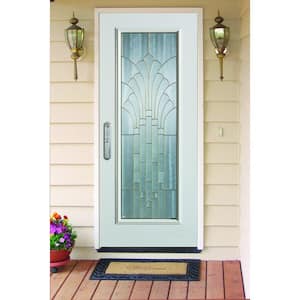 36 in. x 80 in. Art Deco Full Lite Painted White Right-Hand Inswing Steel Prehung Front Door