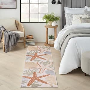 Aloha Ivory Multicolor 2 ft. x 8 ft. Nature-inspired Contemporary Runner Indoor/Outdoor Area Rug