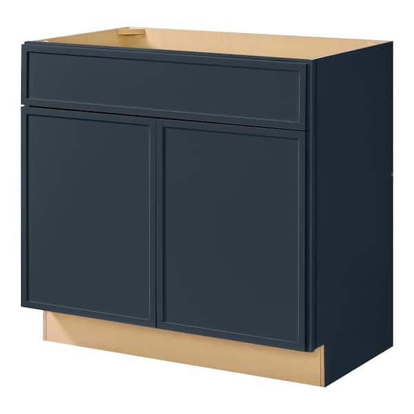 Hampton Bay Leyton 36 in. W x 21 in. D x 34.5 in. H Ready to Assemble Plywood Slim Shaker Bath Sink Base Cabinet in Ink Blue