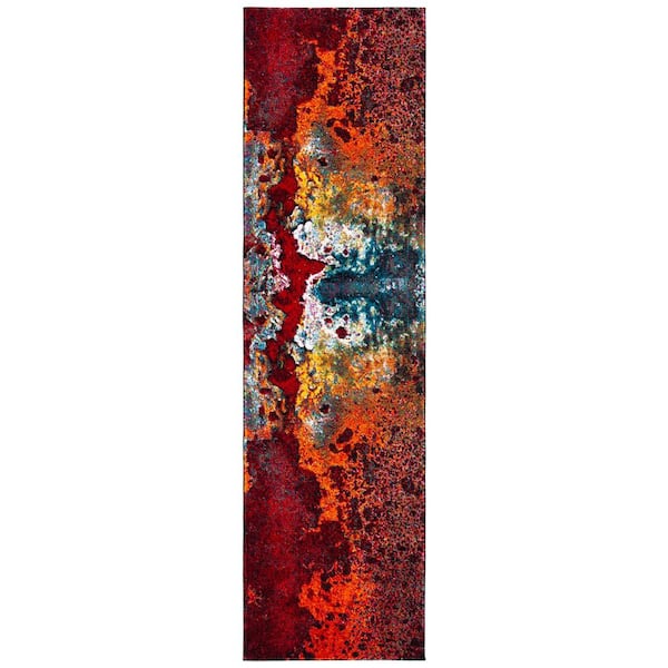 Glacier 2 ft. x 6 ft. Red/Orange Geometric Runner Rug