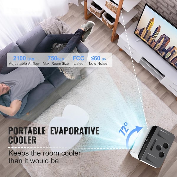 SKYSHALO Air Cooler 2100 CFM 3-Speeds Portable Evaporative Coller for 750 sq. ft. Oscillating Swamp Cooler with 12 H Timer SYZF120W36CM8FMDGV1-1121