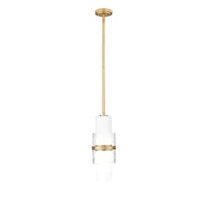 Cayden 60-Watt 1-Light Modern Gold Shaded Pendant Light with Clear Plus Etched Opal Glass Shade, No Bulbs Included