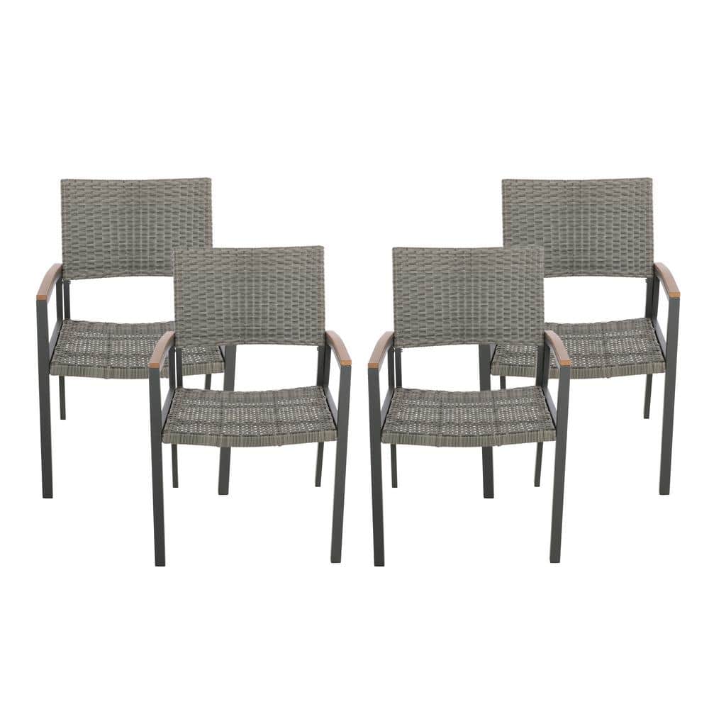 Noble House Moralis Gray Aluminum and Gray Wicker Outdoor Dining Chairs