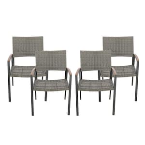 Moralis Gray Aluminum and Gray Wicker Outdoor Dining Chairs (4-Pack)