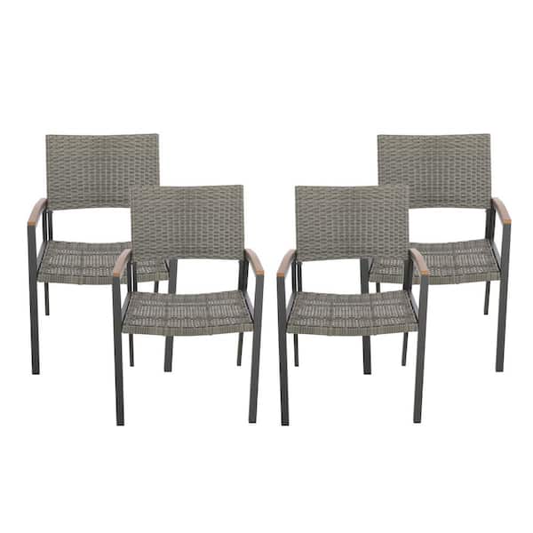 Noble House Moralis Gray Aluminum and Gray Wicker Outdoor Dining Chairs (4-Pack)