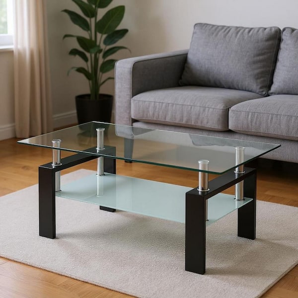 39.37 in. Clear Rectangle Glass Coffee Table
