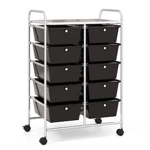 10-Drawer 4-Wheeled Plastic Storage Cart Utility Rolling Trolley Kitchen Office Organizer in Black