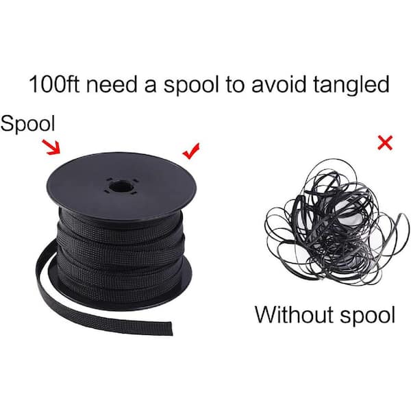 100 ft. - 1/4 in. PET Braided Expandable Cable Sleeve in Black