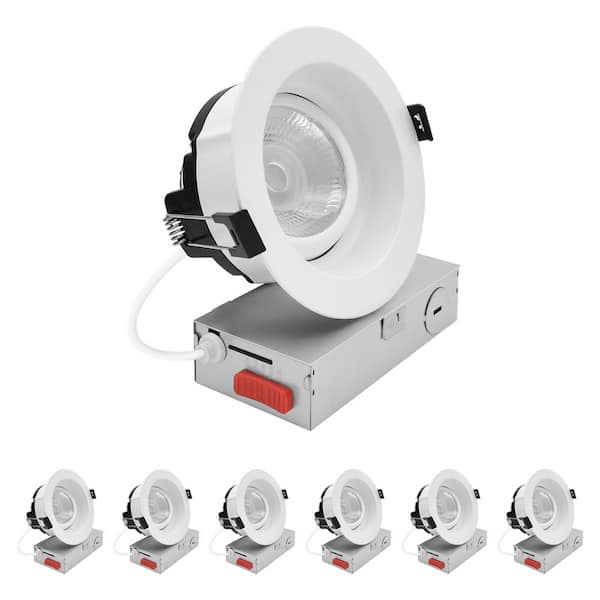 4 In. Integrated LED Regressed Gimbal LED Light, 5CCT, 15W, 1250LM 360º + 30º Rotation, Dimmable, IC Rated, ETL 6 Pack