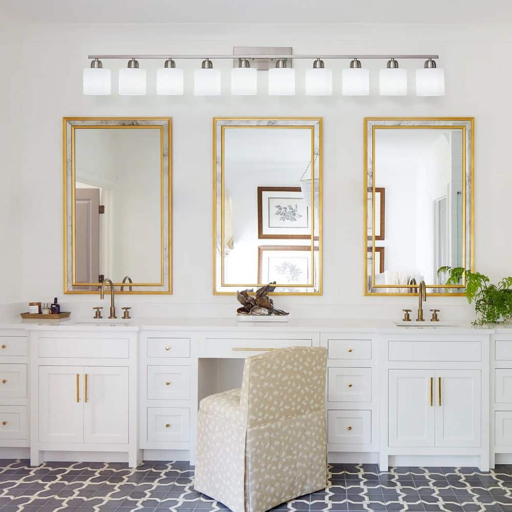 65 in. W 10-Light Nickel Vanity Light with Frosted Glass Shades, Up/Down Mount for Mirror, Hallway (No Bulb Included) price history on PriceWatchPro