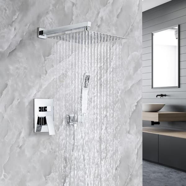 Single-Handle 1-Spray Square High Pressure Shower Faucet with 10 in. Shower Head in Polished Chrome (Valve Included)