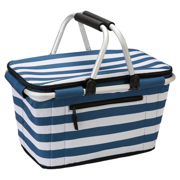 Wudkey Collapsible Polyester Picnic Basket with Lid and Handles