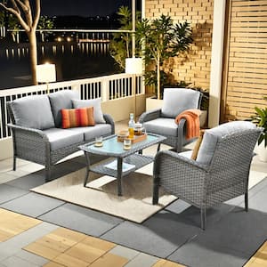 Gladiola 4-Piece Wicker Patio Conversation Seating Sofa Set with Light Gray Cushions