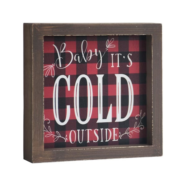 PARISLOFT 5.875 in. Wood Baby It's Cold Outside Christmas Tabletop or Wall Decor
