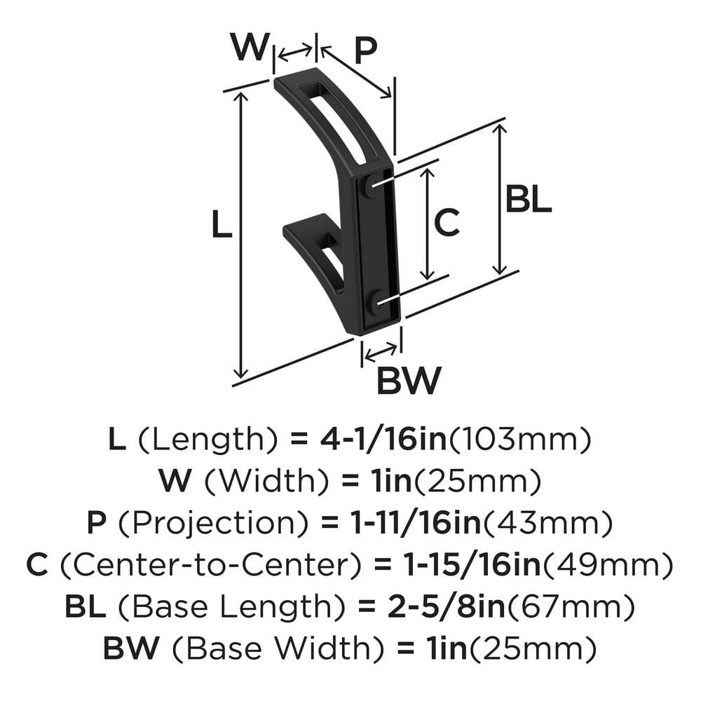 Matte Black Double Prong Metal Decorative Wall Hook
