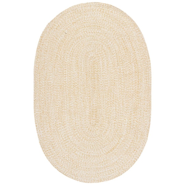 Braided 4 ft. x 6 ft. Yellow/Ivory Textured Oval Rug