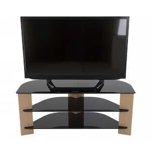 Verano 43 in. Black and Oak Glass TV Stand Fits TVs Up to 55 in. with Open Storage