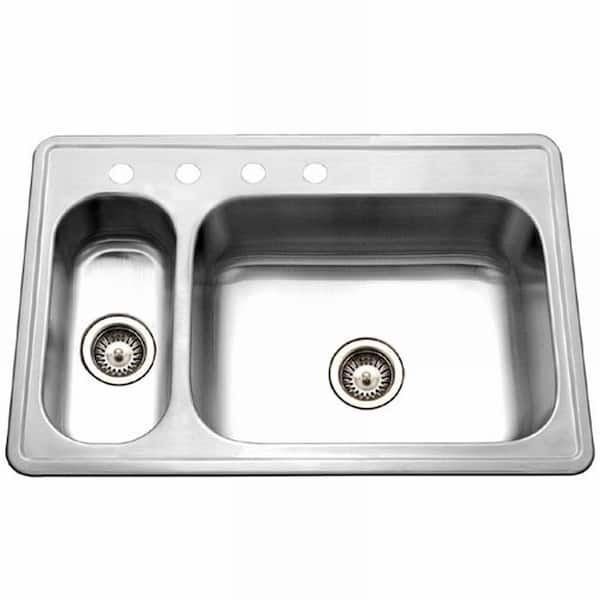 HOUZER Legend Drop-In Stainless Steel 33 in. 4-Hole Double Bowl Kitchen Sink