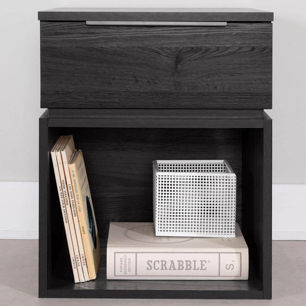 Gray Oak 1-Drawer Minimalist Nightstand