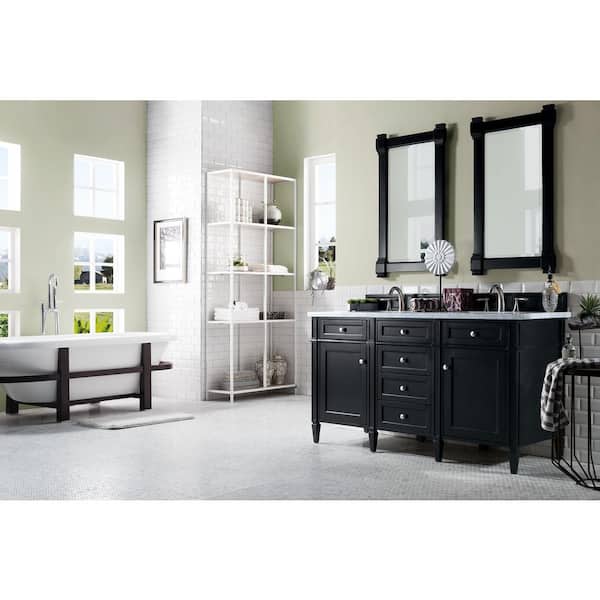 James Martin Vanities Brittany 60 in. W x 23.5 in.D x 34 in. H Double Bath Vanity in Black Onyx with Solid Surface Top in Arctic Fall