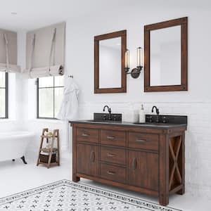 Aberdeen 60 in. W x 22 in. D Vanity in Rustic Sierra with Marble Vanity Top in White with White Basin, Faucet and Mirror