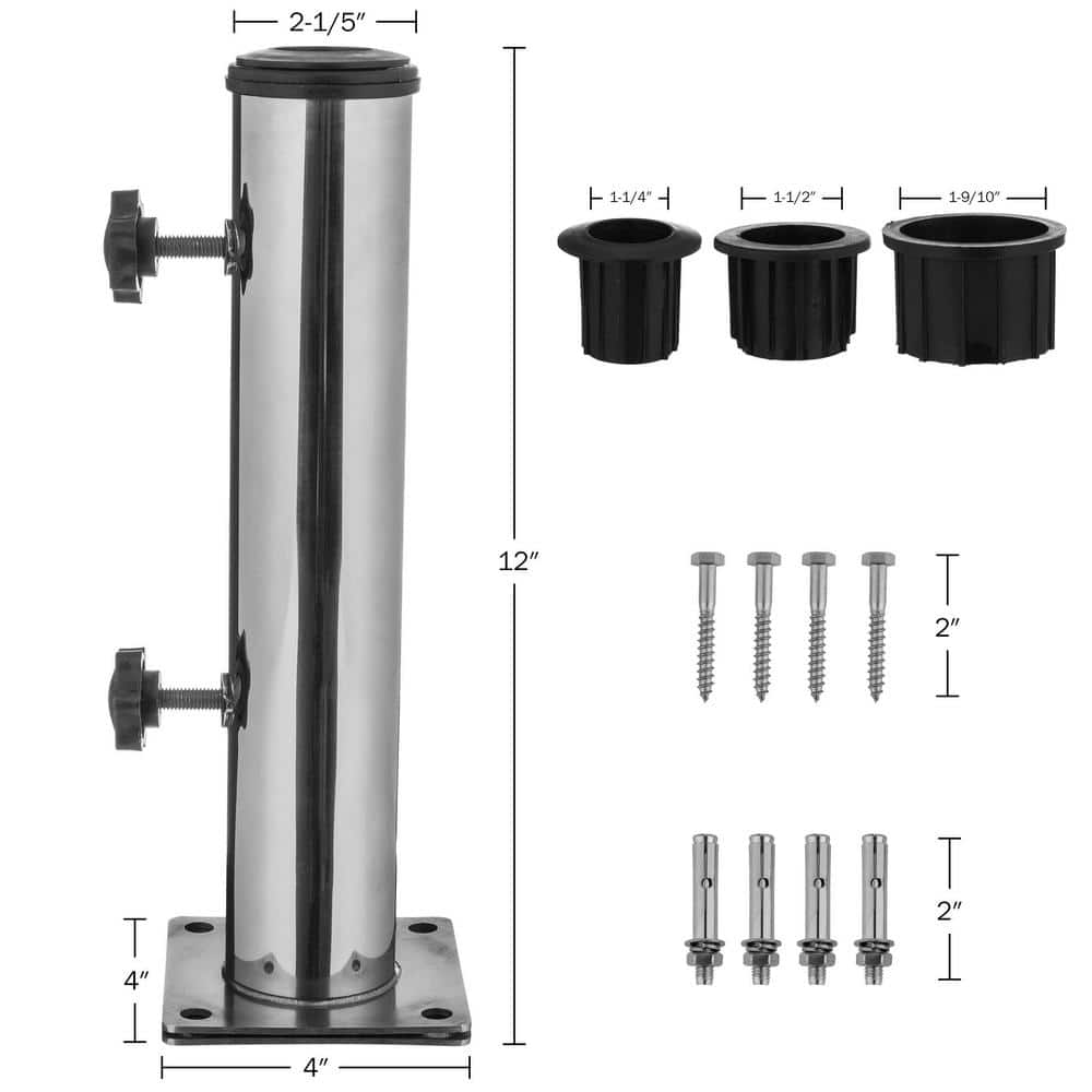Stainless Steel Adjustable Inground Patio Umbrella Base