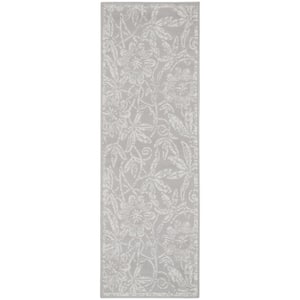Whimsicle Grey 2 ft. x 6 ft. Floral Contemporary Kitchen Runner Area Rug