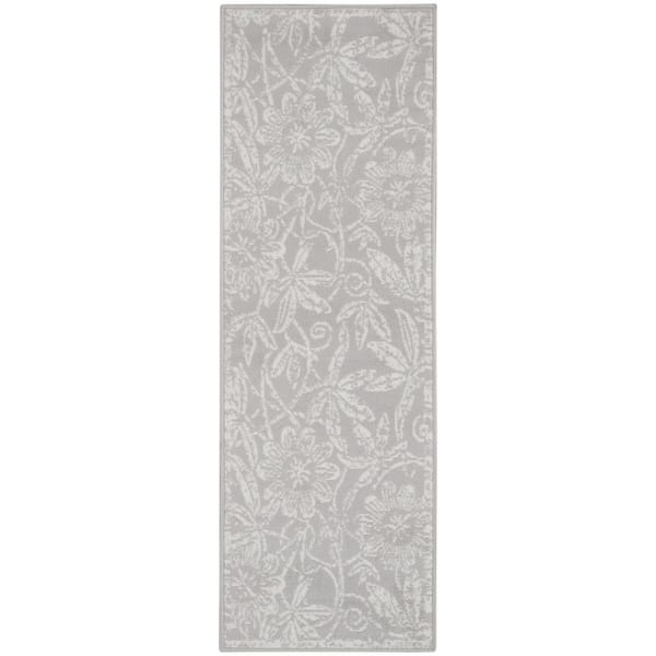 Nourison Whimsicle Grey 2 ft. x 6 ft. Floral Contemporary Kitchen Runner Area Rug