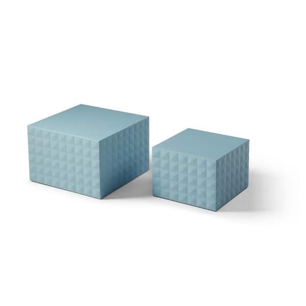 Sudzendf Light Blue MDF Square Outdoor Side Table 2-Piece