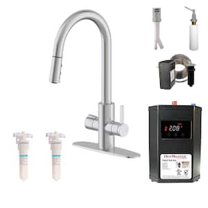 HotMaster 4-in-1 Single-Handle Kitchen Faucet Package with Filtered DigiHot Instant Hot Water Tank in Stainless Steel
