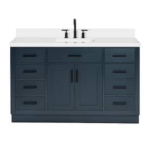 Hepburn 55 in. W x 22 in. D x 36 in. H Bath Vanity in Midnight Blue with Pure Quartz Vanity Top with White Basin