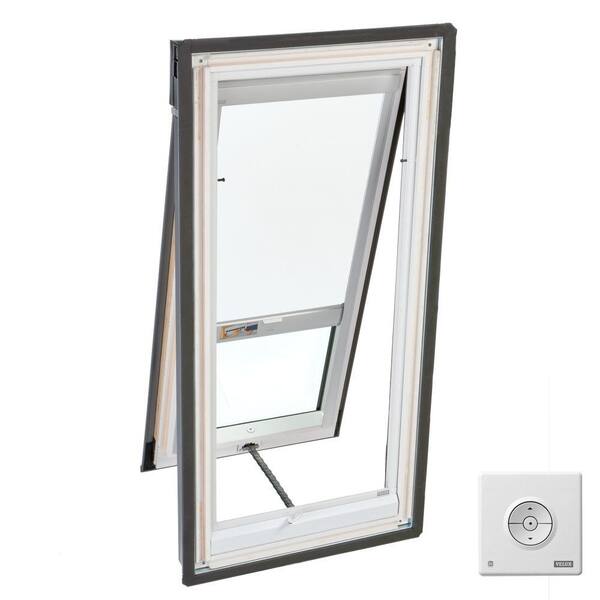 VELUX 21 in. x 45-1/2 in. Venting Deck-Mount Skylight with Tempered LowE3 Glass and White Solar Powered Blackout Blind