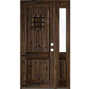 62 in. x 96 in. Mediterranean Knotty Alder Left-Hand/Inswing Clear Glass Black Stain Wood Prehung Front Door w/RHSL