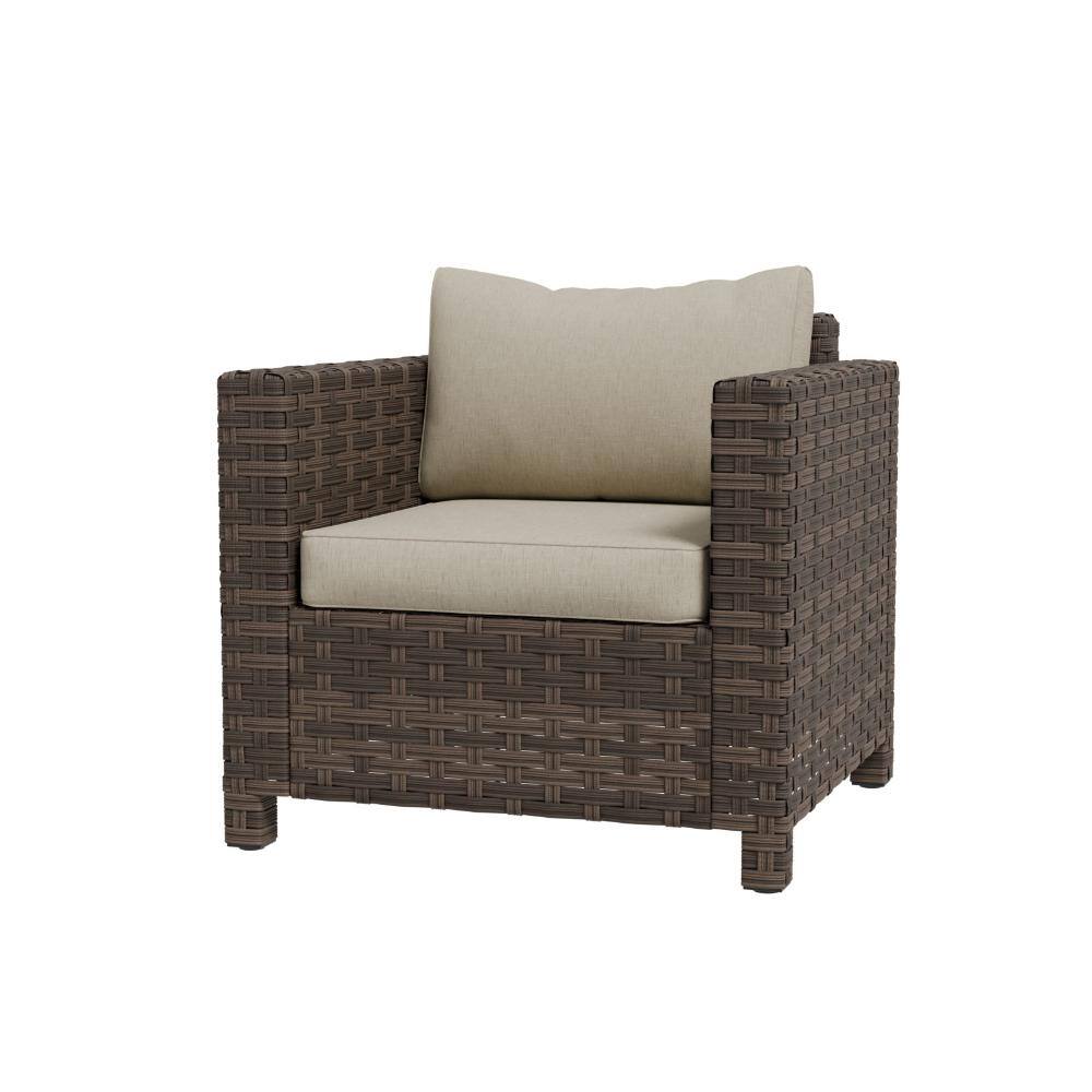 Outdoor Wicker Lounge Chair Patio Chair Hand-woven All-Weather Rattan Metal Structure Anti-Slip Feet Anti-UV, Beige price history on PriceWatchPro