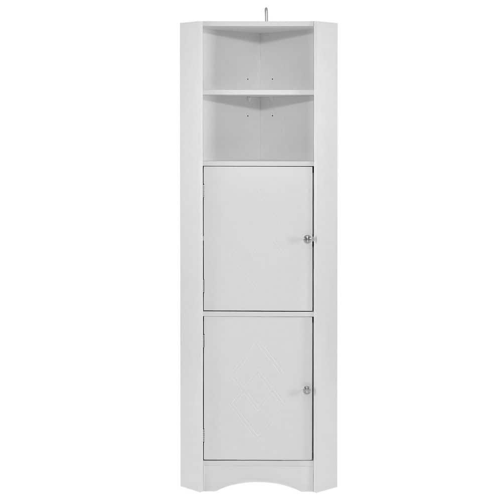 14.96 in. W x 14.96 in. D x 61.02 in. H White MDF Bathroom Corner Linen Cab