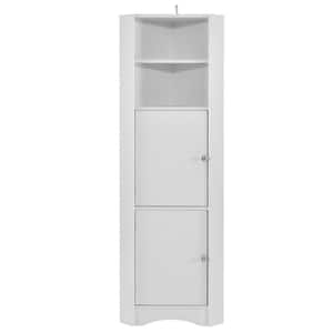 14.96 in. W x 14.96 in. D x 61.02 in. H White MDF Bathroom Corner Linen Cabinet with Doors, Adjustable Shelves