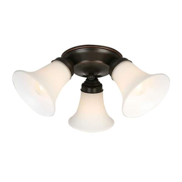 Hampton Bay 17.5 in. 3-Light Oil-Rubbed Bronze Flush Mount with Bell Shaped Frosted Glass Shades