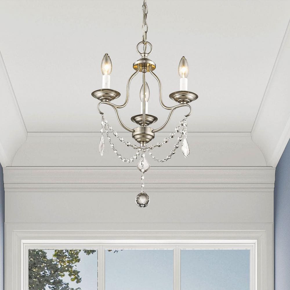 Elegant Brushed Nickel 3-Light Mini Chandelier with Crystal Accents