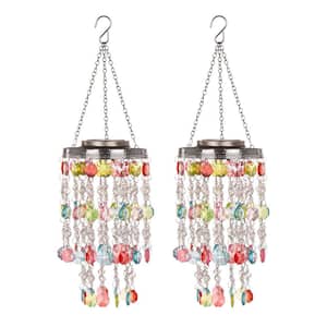2-Piece Solar Lighted Multicolored Acrylic Jewel Beaded Wind Chime or Chandelier Hanging Decor