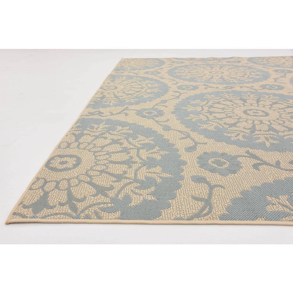 Light Blue Rectangular Synthetic Outdoor Washable Rug 9' x 12'