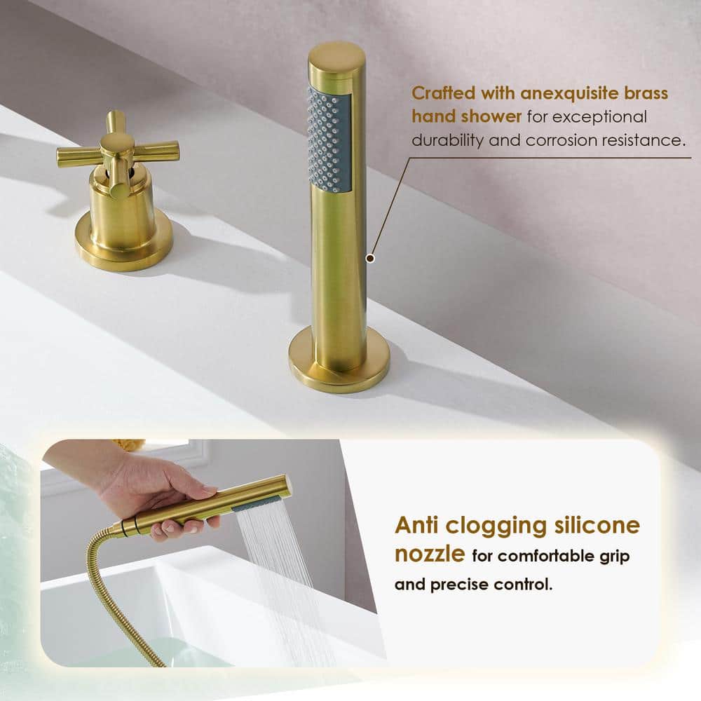 Brushed Gold Stainless Steel Deck-Mount Tub Faucet Set