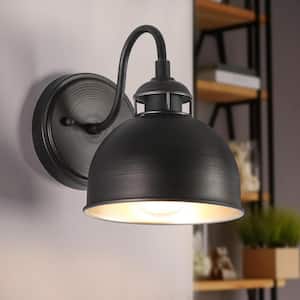 Modern Farmhouse 1-Light Antique Brushed Black Wall Sconce with Metal Dome Shade